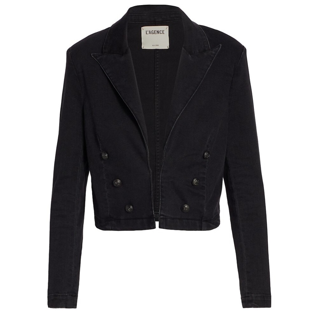 L’AGENCE Dolly Cropped Denim Washed Black Blazer New With Tags